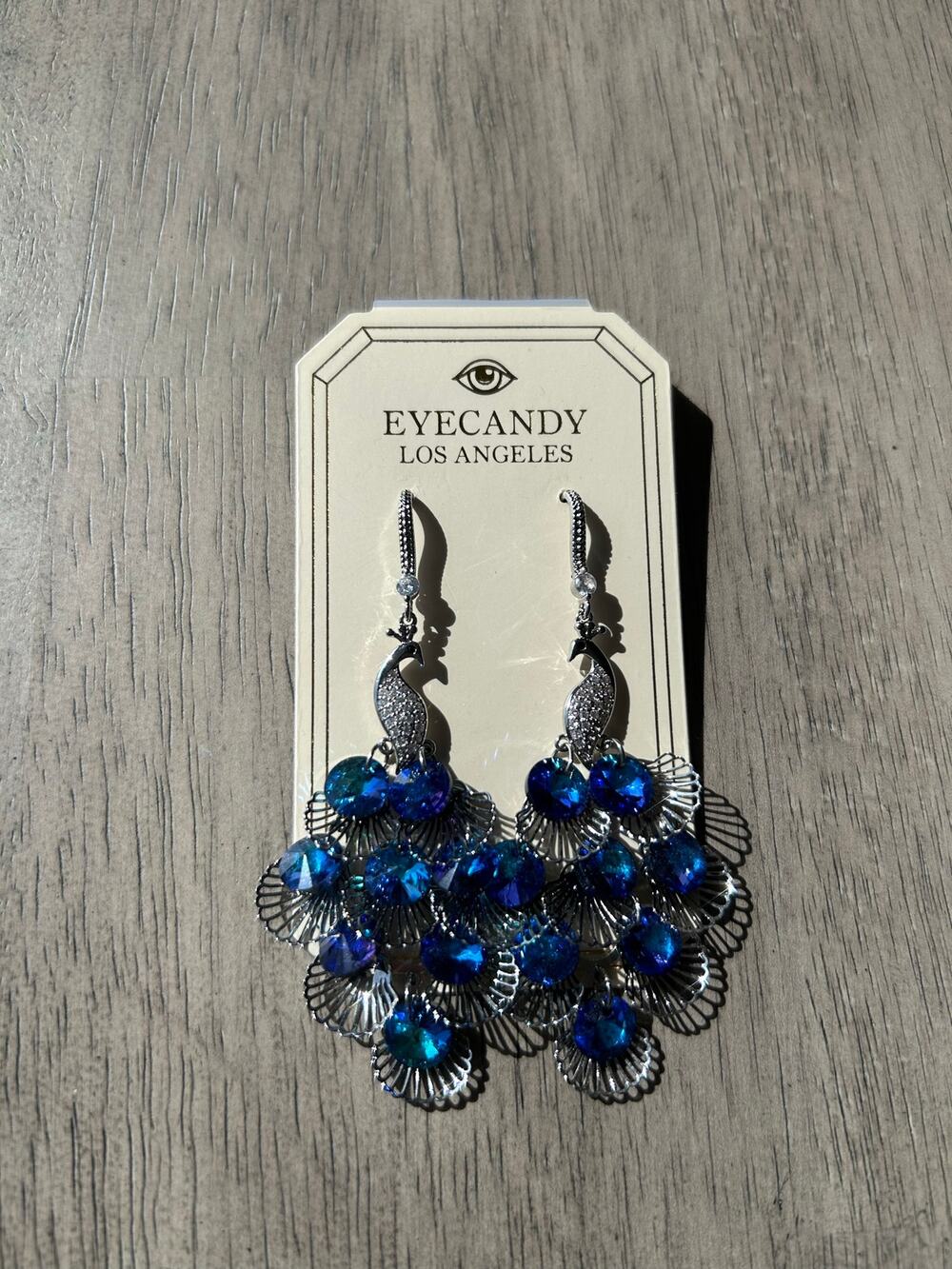Eye Candy Los Angeles Crystal Peacock Drop Earrings